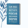 Motivational notebook design with team-building rules, ideal for workplaces, teams, and leaders.